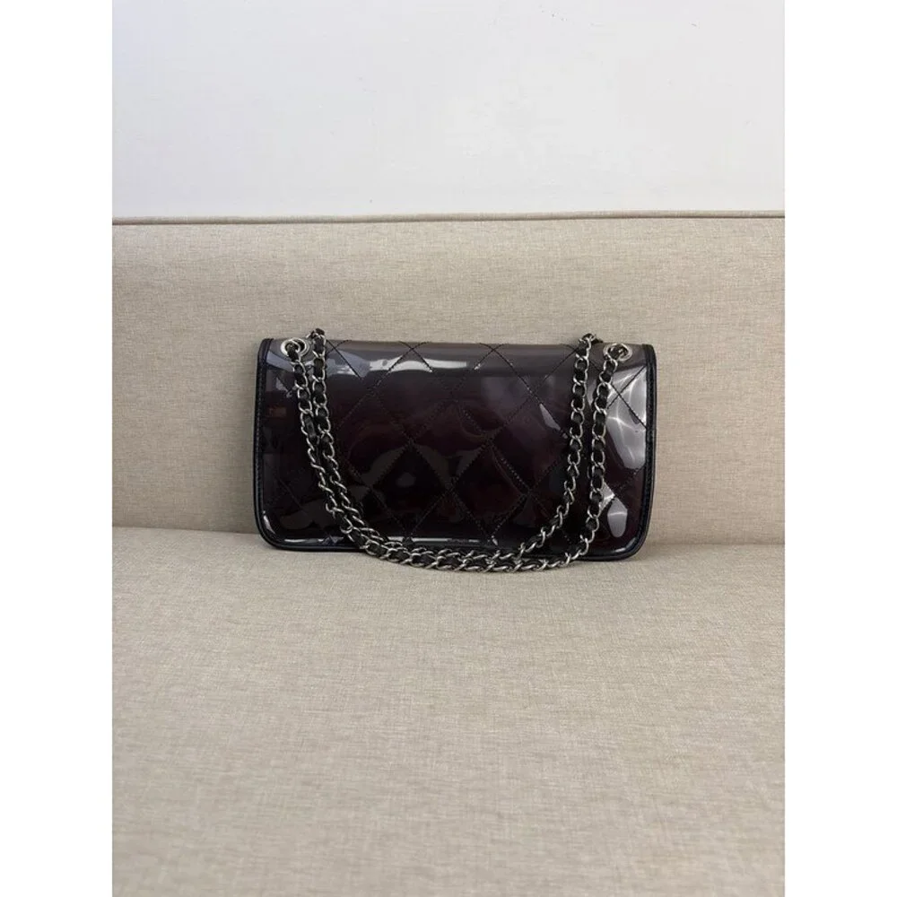 CHANEL Black Patent Leather Classic Flap Medium SHW
